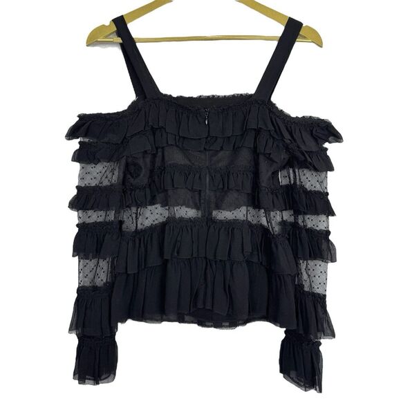 Alexis Karissa Ruffle Mesh Off The Shoulder Tank Top Size S Black Whimsigoth Y2K - Picture 4 of 12